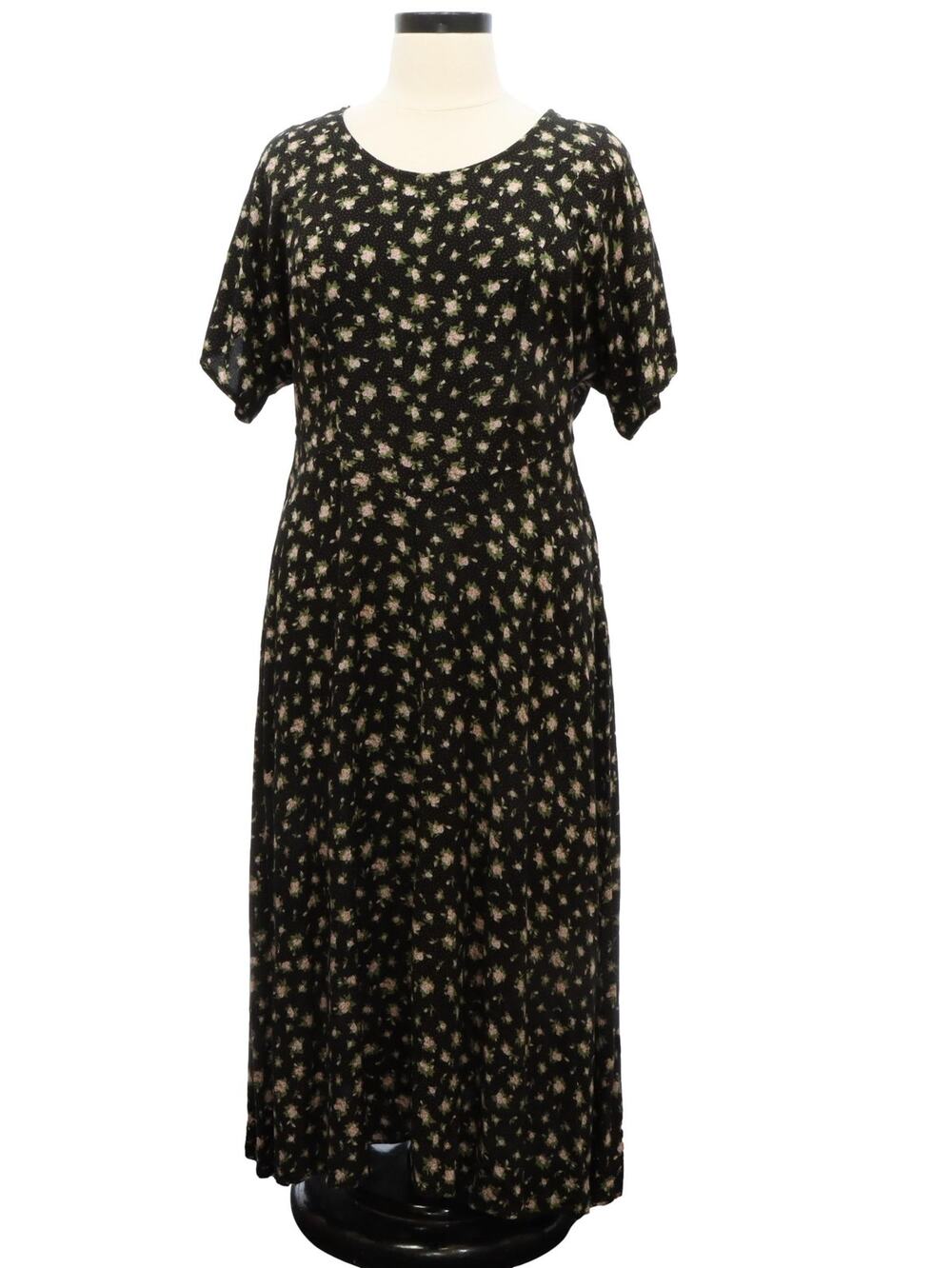 Vintage 90s Ulterior Motives Black Floral Rayon Maxi Dress Size 18